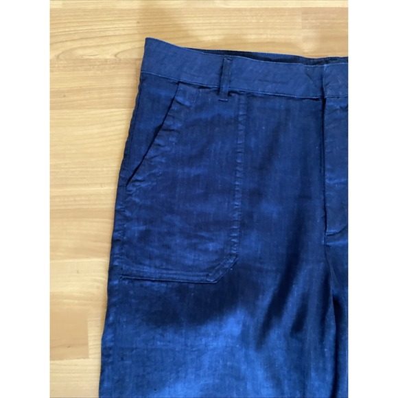Kut from the Kloth Topaz High Waist Crop Wide Leg Linen Blend Pants Size 14 Blue - Picture 2 of 10